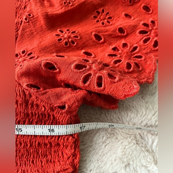 NWT Madewell Lucie Eyelet Smocked Top Red Orange Size S - Picture 8 of 12